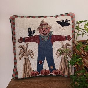 vintage tapestry pumpkin & scarecrow decorative throw pillow 🎃🌽🌾